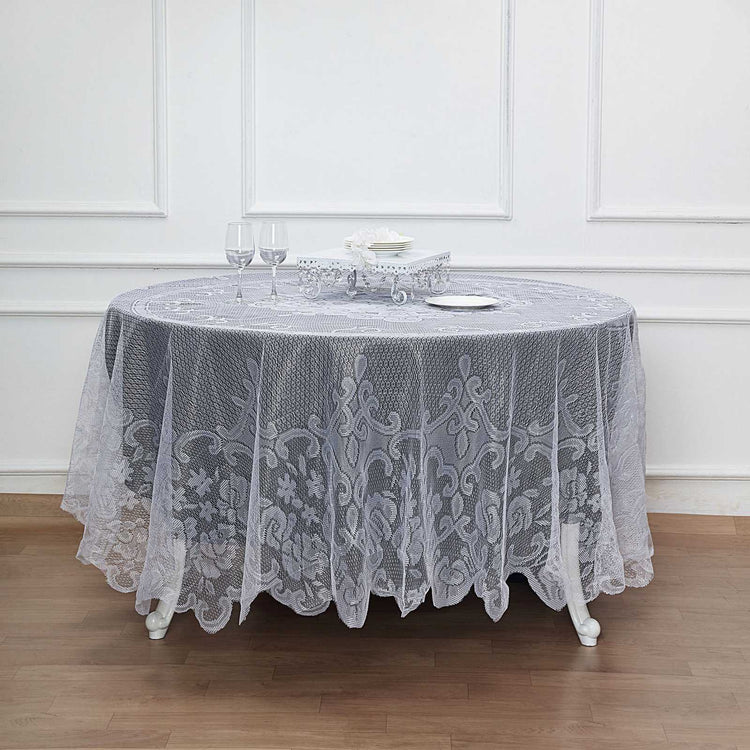 White Premium Lace Round Tablecloth 90 Inch