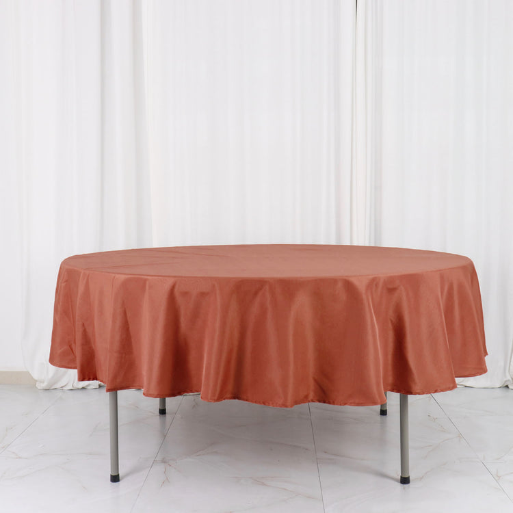 90 Inch Terracotta Round Polyester Tablecloth