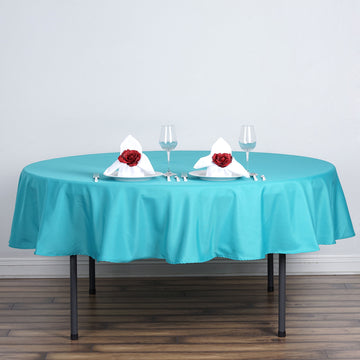 Turquoise Seamless Polyester Round Tablecloth 90