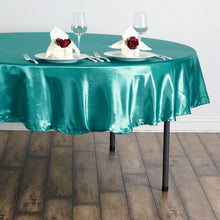 Round Turquoise Satin Tablecloth 90 Inch   