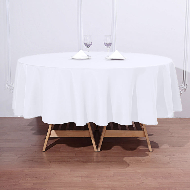 White Polyester 90 Inch Round Tablecloth