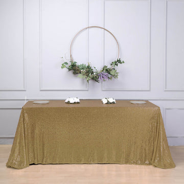 Elevate Your Event with the Champagne Seamless Premium Sequin Rectangle Tablecloth 90x156