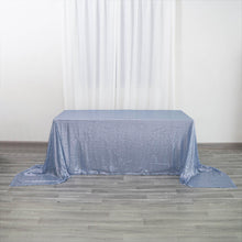 90 Inch By 156 Inch Rectangle Tablecloth With Dusty Blue Seamless Sequin