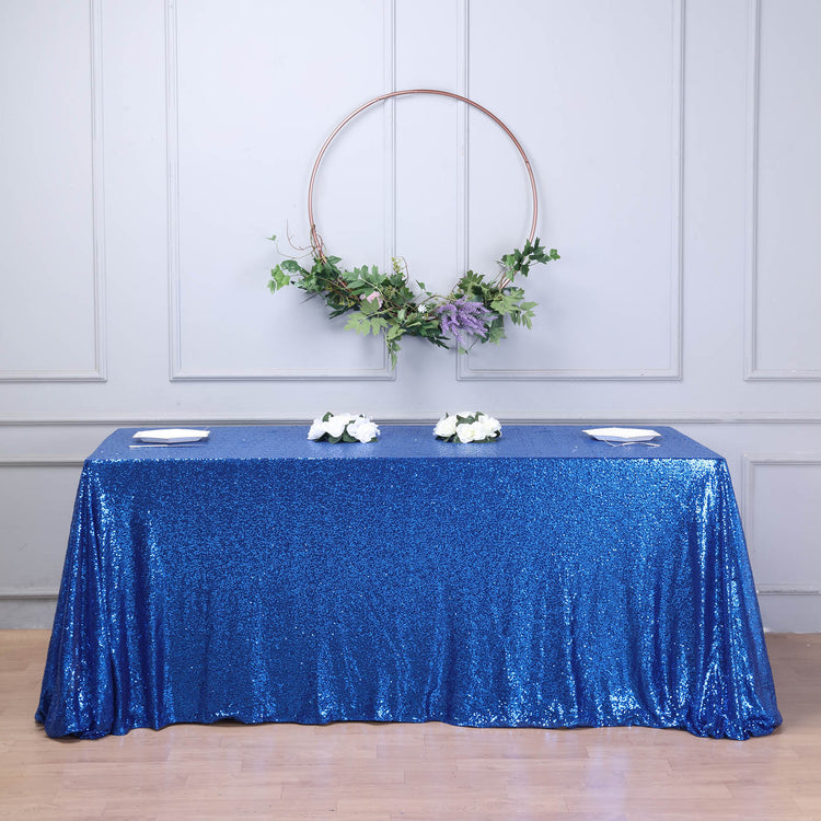 90x156" Royal Blue Premium Sequin Rectangle Tablecloth