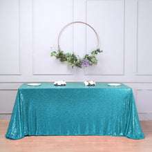 90x156" Turquoise Premium Sequin Rectangle Tablecloth