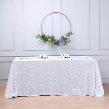 White Seamless Premium Sequin Rectangle Tablecloth 90x156"