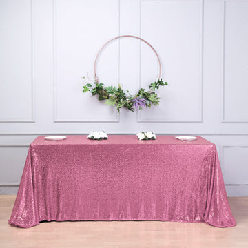 90X156" Pink Seamless Premium Sequin Rectangle Tablecloth