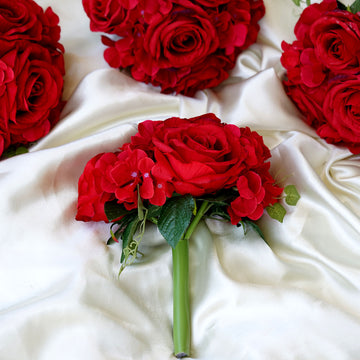 Add a Pop of Color with Red Artificial Rose and Hydrangea Mixed Flowers