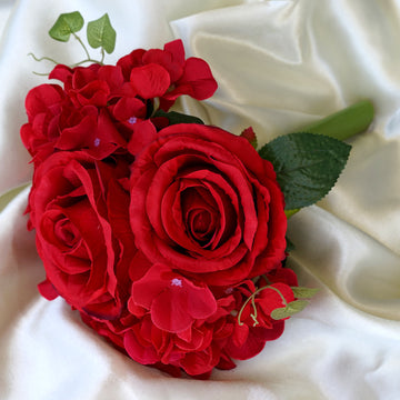 Vibrant Red Artificial Rose and Hydrangea Mixed Flowers for Stunning Wedding Bouquets