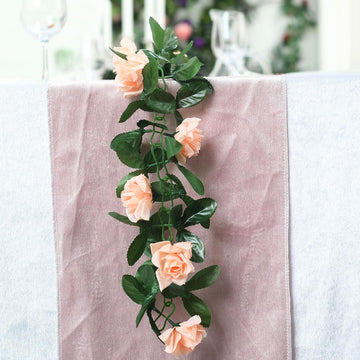 Add a Touch of Elegance with Peach Artificial Silk Rose Garland
