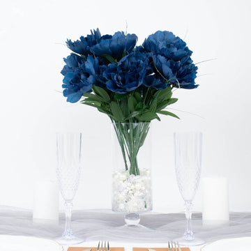 Stunning Navy Blue Silk Peony Flower Arrangements