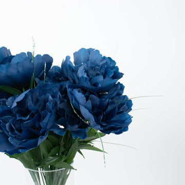 Captivating Navy Blue Silk Peony Bouquets