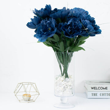 Elegant Navy Blue Silk Peony Flower Arrangements