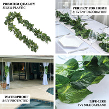 UV Protected Green Artificial Silk Ivy Leaf Garland Vine 8 Feet