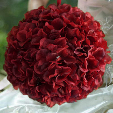 Add a Touch of Burgundy Elegance to Your Décor with Silk Hydrangea Kissing Flower Balls