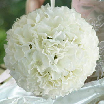 Create a Timeless and Elegant Atmosphere with Cream Silk Hydrangea Kissing Flower Balls