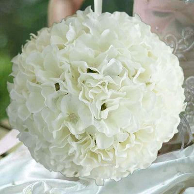 White floral ball decoration for weddings or events.