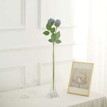 Dusty Blue Long Stem Artificial Silk Roses Flowers 31"