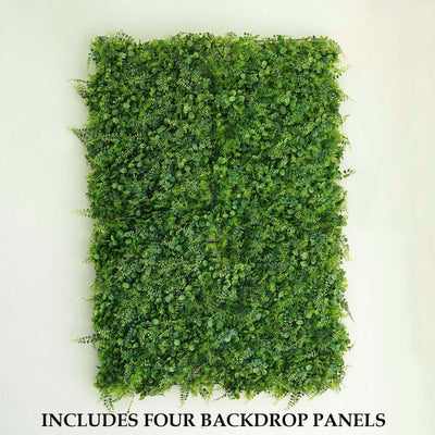 Artificial green backdrop panel set with four leafy panels for decoration.