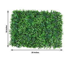 Artificial Mix Green Plastic Rectangle Greenery Panel with measurements of 18 inches and 25 inches