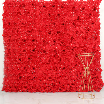 Stunning Red 3D Silk Rose and Hydrangea Flower Wall Mat Backdrop