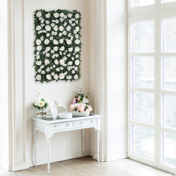 Create Magical Moments with our Easy-Install White Silk Rose Flower Mat Wall Panel Backdrop