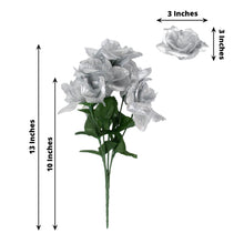 12 Bushes Artificial Premium Silk Flowers 84 Blossomed Roses In Silver