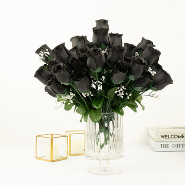 Black Artificial Silk Flower Rose Bud Bouquets