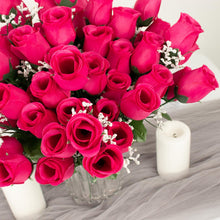 12 Bushes Of Fuchsia Rose Bud Flower Bouquets Artificial Premium Silk#whtbkgd