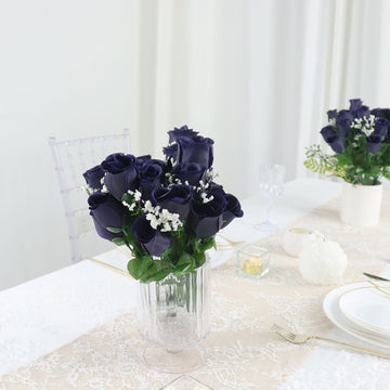 Navy Blue Artificial Premium Silk Flower Rose Bud Bouquets