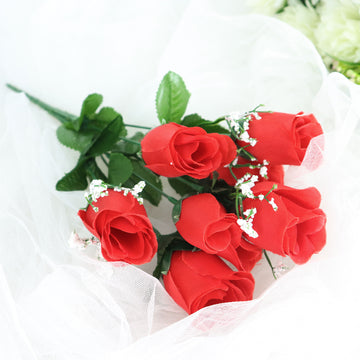 Vibrant Red Artificial Premium Silk Flower Rose Bud Bouquets