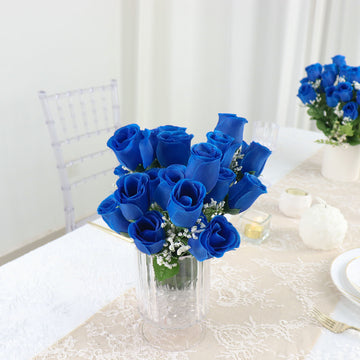Add Elegance with Royal Blue Artificial Premium Silk Flower Rose Bud Bouquets