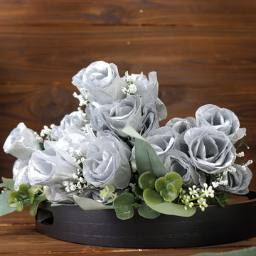 Versatile and Stunning Silver Artificial Silk Flower Rose Buds