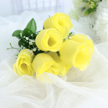 Create Stunning Decorations with Yellow Artificial Silk Flower Rose Bud Bushes