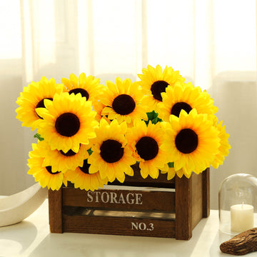 Brighten Your Décor with Large Yellow Artificial Silk Blossomed Sunflowers