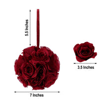 2 Pack Artificial Silk 7 Inch Burgundy Rose Flower Ball