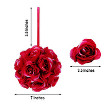 7 Inch Fuchsia Artificial Silk Rose Flower Kissing Balls In Pack Of 2