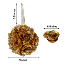 2 Pack Faux Flower Ball 7 Inch Gold Artificial Silk Rose