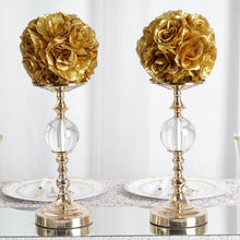 7 Inch Gold Artificial Silk Rose Flower Kissing Ball 2 Pack