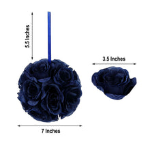 Pack Of 2 Navy Blue Artificial Silk Rose Flower Kissing Balls 7 Inch