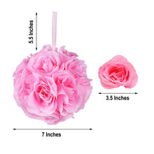 Pack Of 2 Pink Artificial Silk Rose Flower Kissing Balls 7 Inch