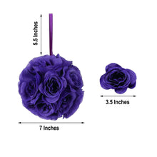 Pack Of 2 Purple Artificial Silk Rose Flower Kissing Balls 7 Inch