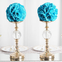 7 Inch Turquoise Artificial Silk Rose Flower Kissing Balls 2 Pack