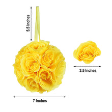 Pack Of 2 Yellow Artificial Silk Rose Flower Kissing Balls 7 Inch