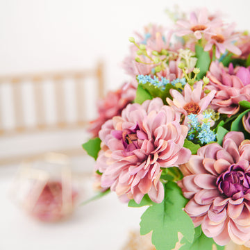 Add a Touch of Elegance with Dusty Rose/Blue Dahlia Decor