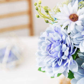 Create a Timeless Spring Sensation with Dusty Blue Artificial Silk Dahlia Flower Bouquet Spray