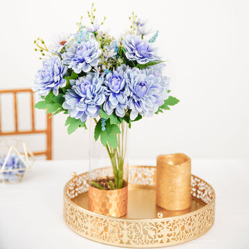 Enhance Your Event Decor with Dusty Blue Artificial Silk Dahlia Flower Bouquet Spray