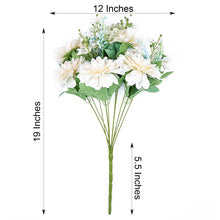 2 Bushes of Silk Dahlia Bouquet Artificial Flowers in Ivory and Blue Color