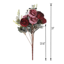 Artificial Peony Flower Bouquet Sprays Silk Burgundy & Dusty Rose 2 Bushes