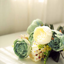 2 Bushes Artificial Silk Aqua & Cream Peony Flower Bouquet 